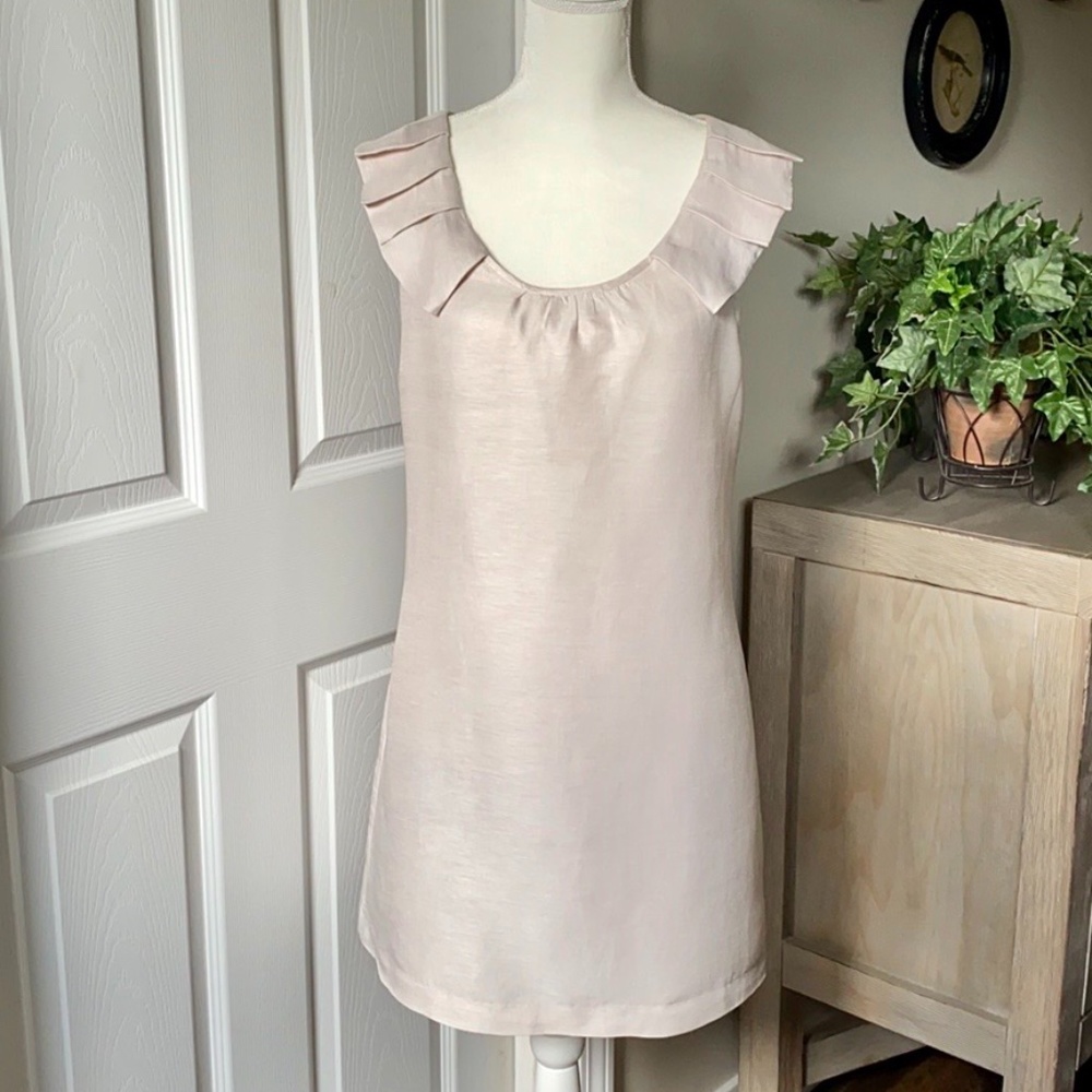 J. Crew Linen/Silk Pleated Sleeve Scoop Neck Dress